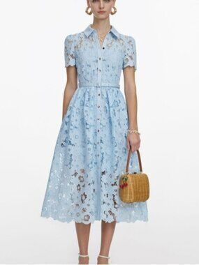 Self-Portrait Blue Lace Collared Midi Dress